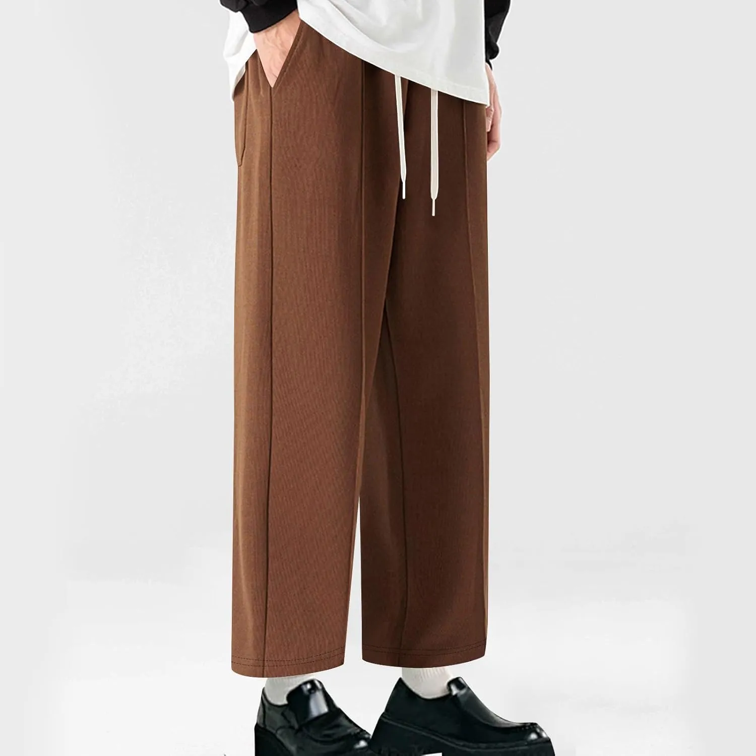 Men's Athletic Pants with Pockets Elastic Drawstring Straight Leg Workout Gym Running Lightweight Loose Trousers