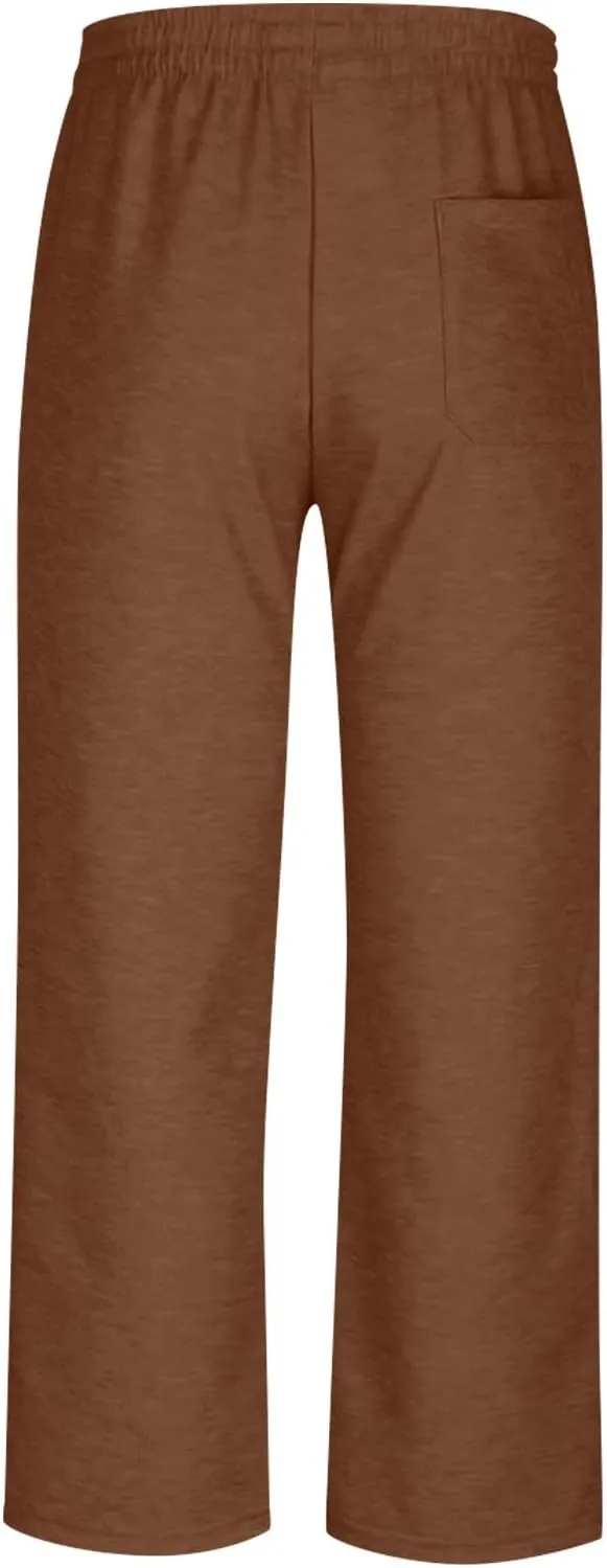 Men's Athletic Pants with Pockets Elastic Drawstring Straight Leg Workout Gym Running Lightweight Loose Trousers