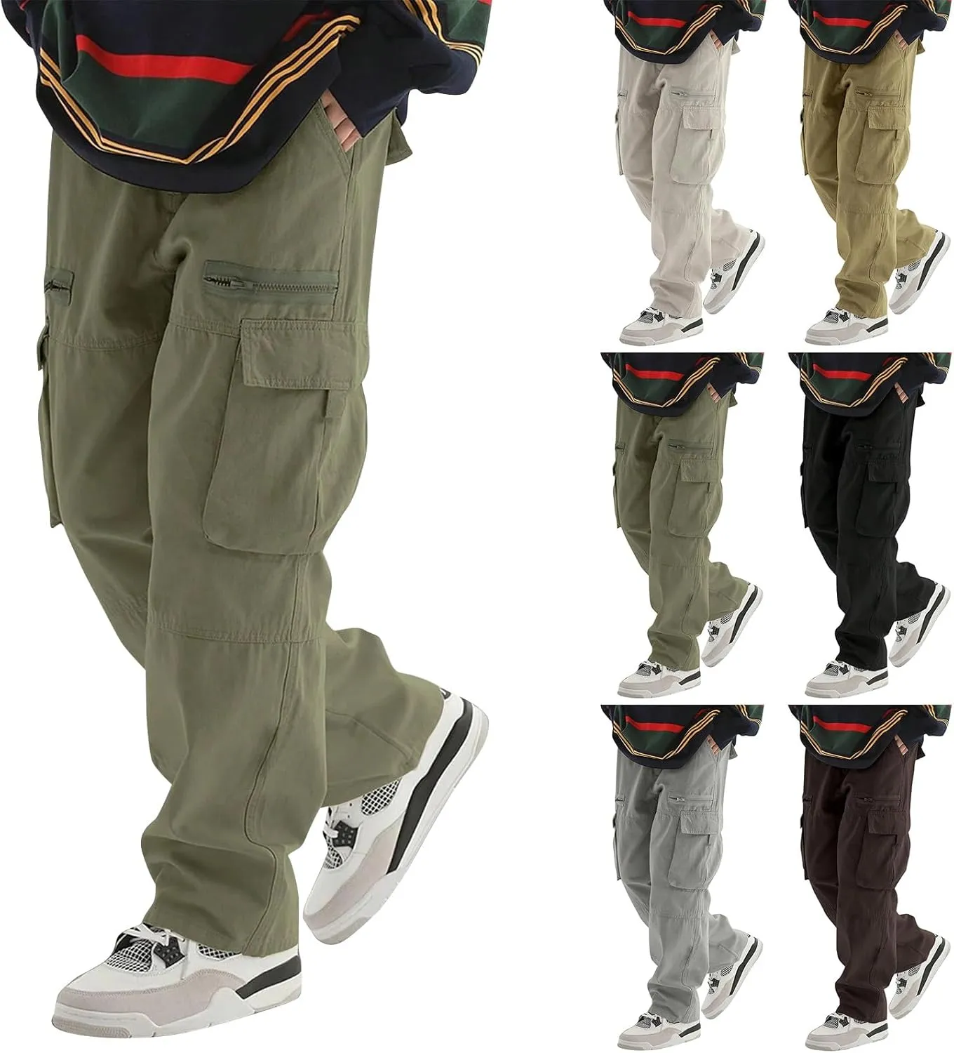 Mens Casual Pants with Multi Pocket Relaxed Fit Pants Lightweight Baggy Athletic Joggers Workout Outdoor