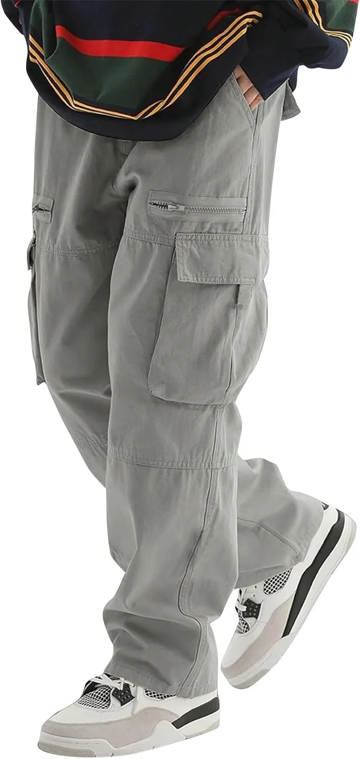 Mens Casual Pants with Multi Pocket Relaxed Fit Pants Lightweight Baggy Athletic Joggers Workout Outdoor
