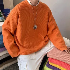 Mens Solid Harajuku Warm Knitted Sweaters Pullover Men Vintage 15 Colors Winter Sweater Male Japanese Wool Sweater