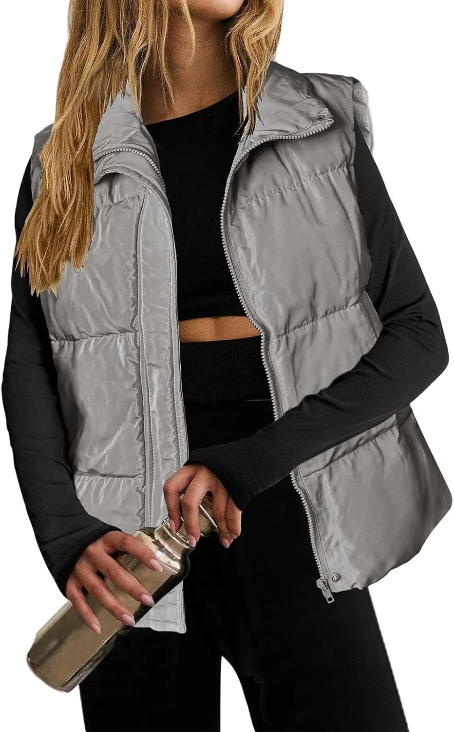 midelxp Casual Puffer Vest Women Sleeveless Quilted Lightweight Jackets Comfy Stand Collar Coats Winter Warm Outerwear Vests