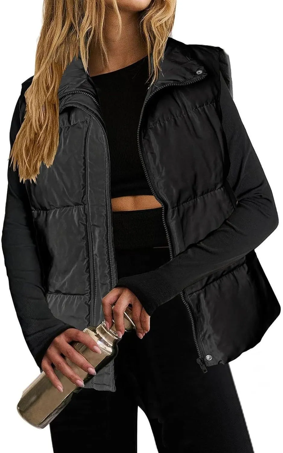 midelxp Casual Puffer Vest Women Sleeveless Quilted Lightweight Jackets Comfy Stand Collar Coats Winter Warm Outerwear Vests