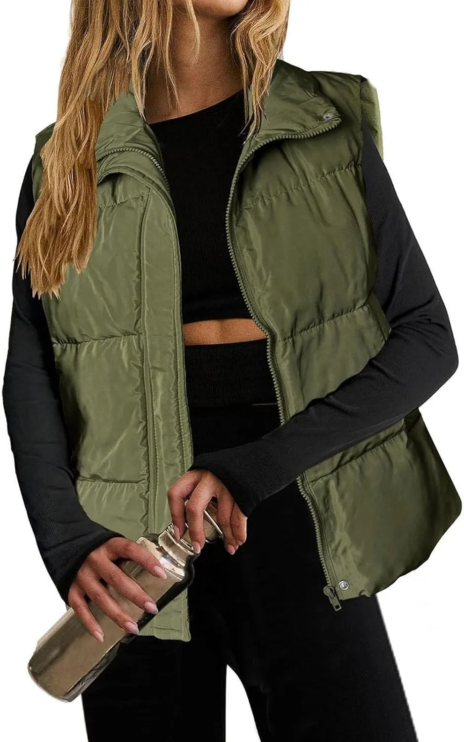 midelxp Casual Puffer Vest Women Sleeveless Quilted Lightweight Jackets Comfy Stand Collar Coats Winter Warm Outerwear Vests