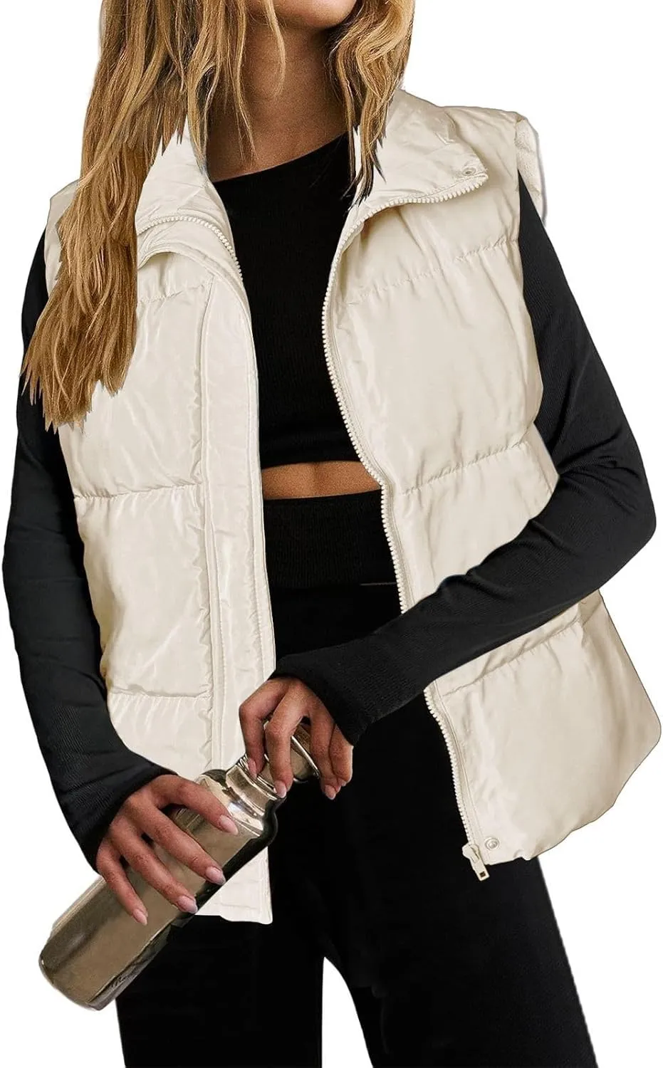 midelxp Casual Puffer Vest Women Sleeveless Quilted Lightweight Jackets Comfy Stand Collar Coats Winter Warm Outerwear Vests