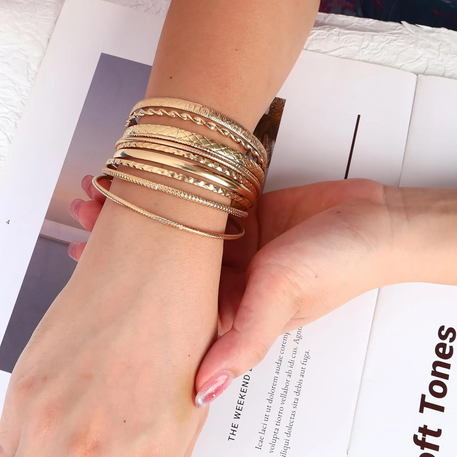 MILAKOO Trendy Layered Stackable Bangle for Women Minimalist Textured Boho Bracelets Trendy Elegance