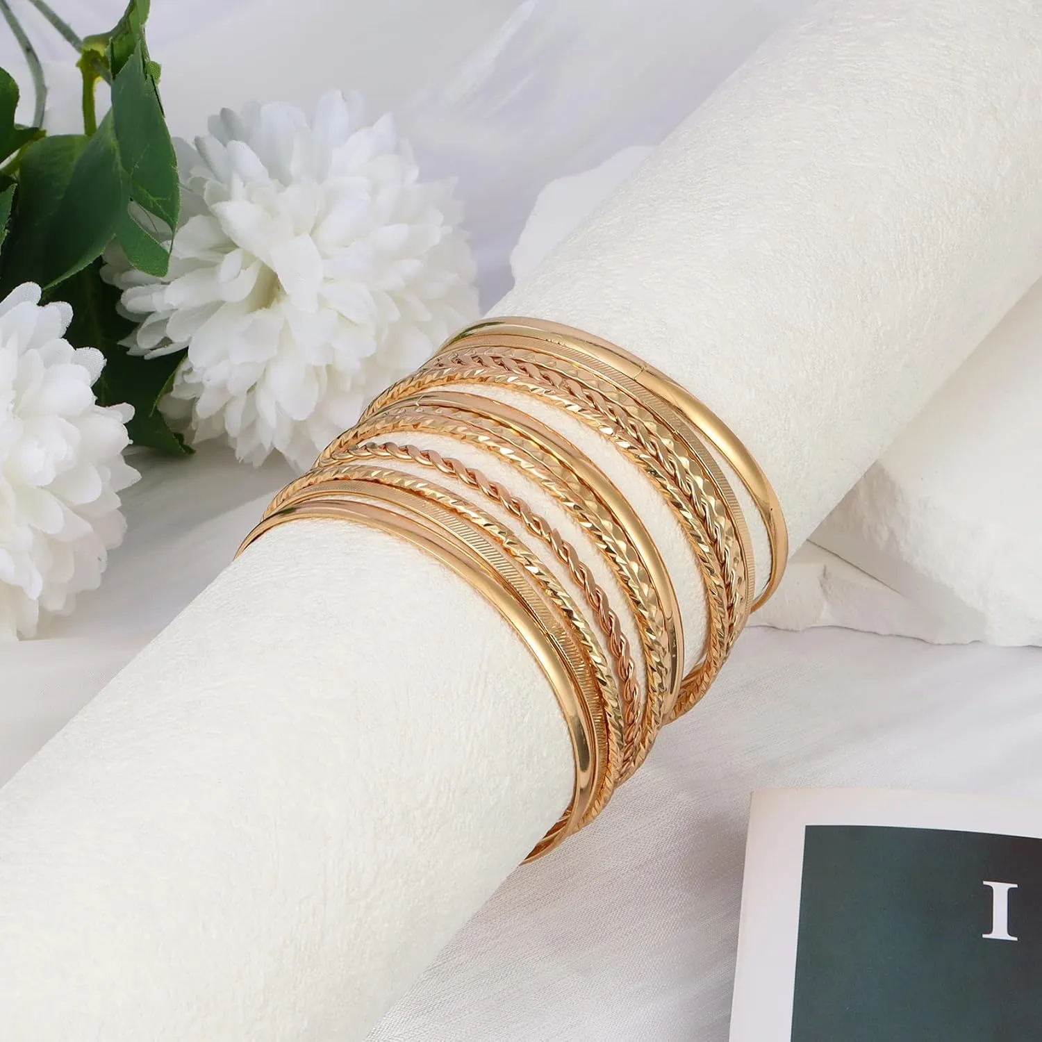 MILAKOO Trendy Layered Stackable Bangle for Women Minimalist Textured Boho Bracelets Trendy Elegance