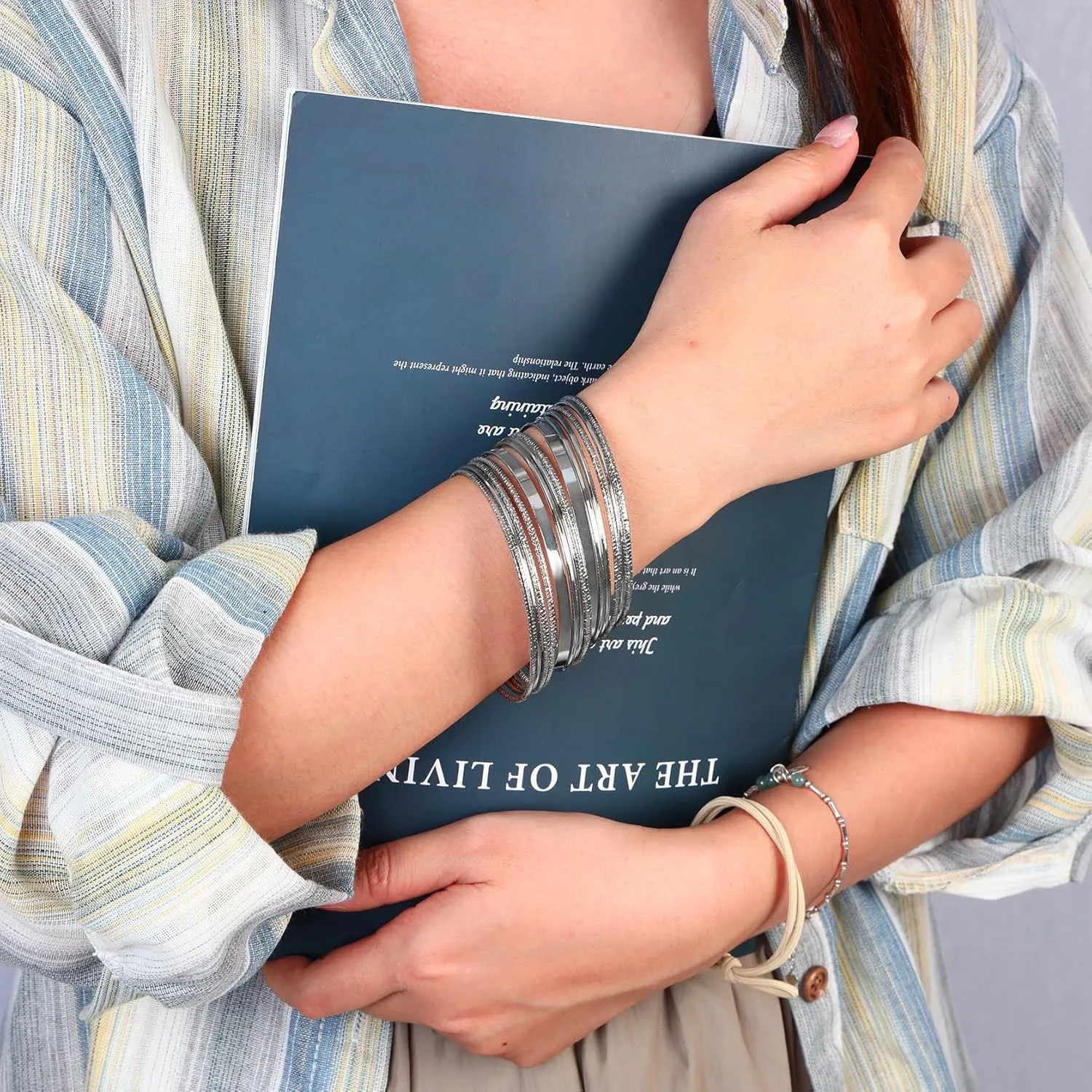 MILAKOO Trendy Layered Stackable Bangle for Women Minimalist Textured Boho Bracelets Trendy Elegance