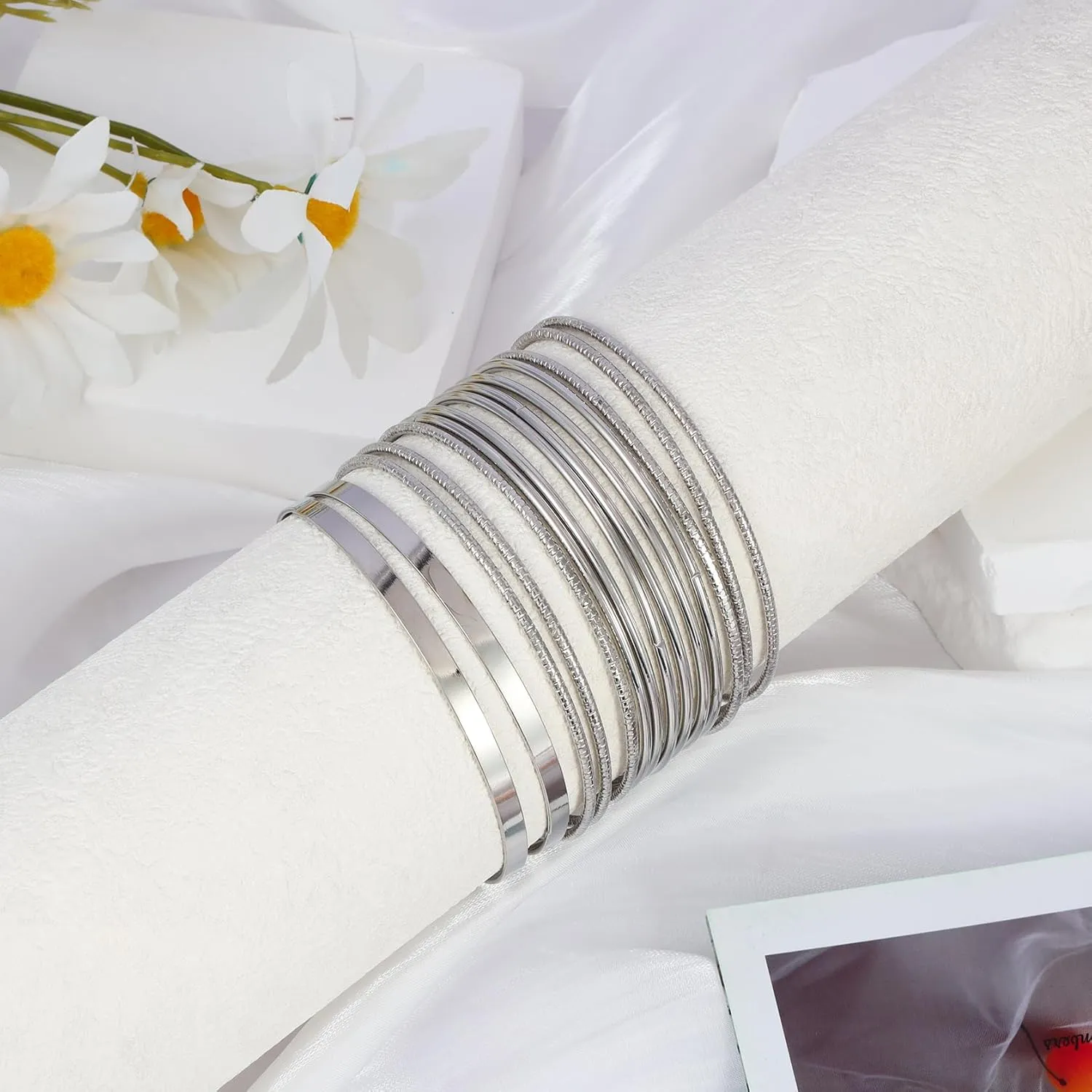 MILAKOO Trendy Layered Stackable Bangle for Women Minimalist Textured Boho Bracelets Trendy Elegance