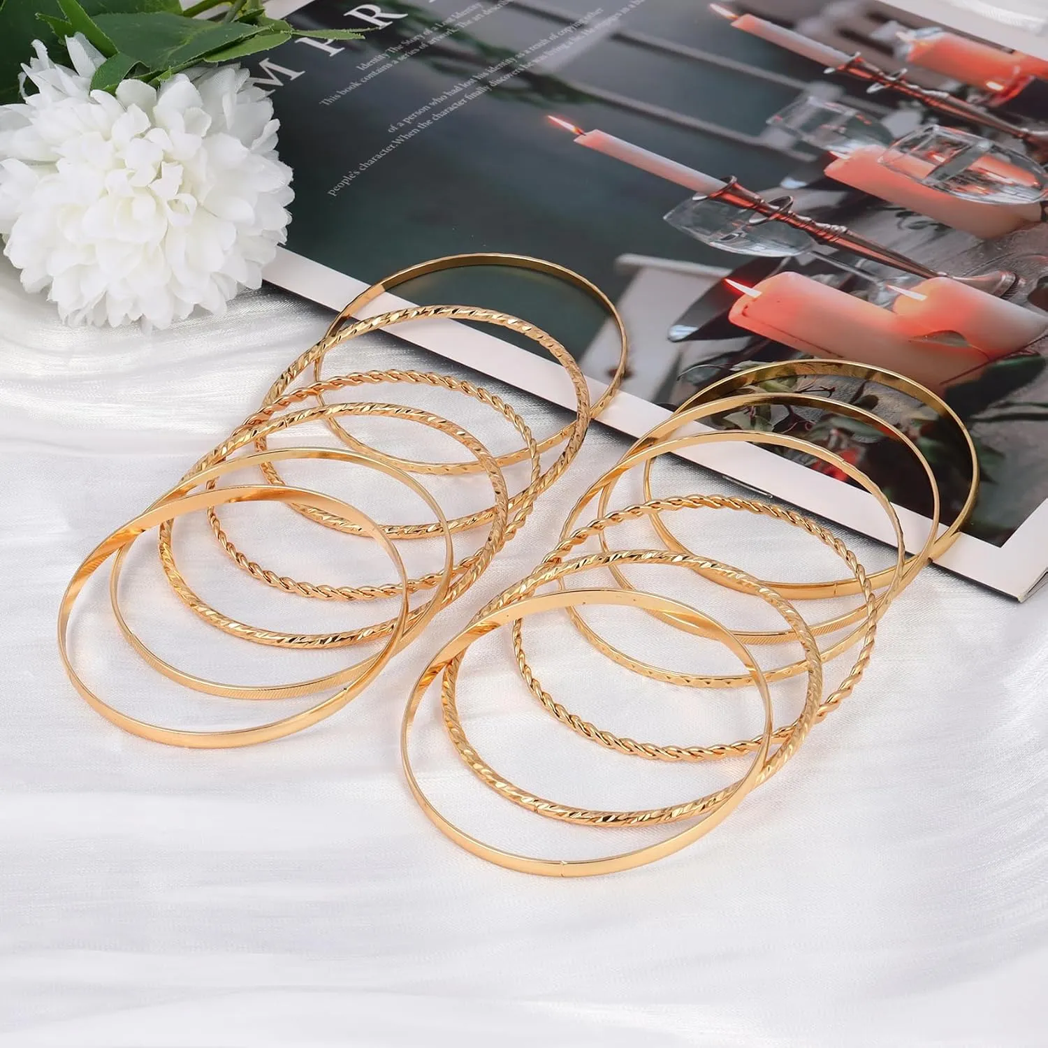 MILAKOO Trendy Layered Stackable Bangle for Women Minimalist Textured Boho Bracelets Trendy Elegance