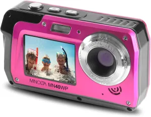 Minolta MN40WP 48MP Waterproof Digital Camera  Dual LCD Screens, 2.7K QHD Video, 16x Digital Zoom, Anti-Shake, Face Detection, 10ft Waterproof (Pink)