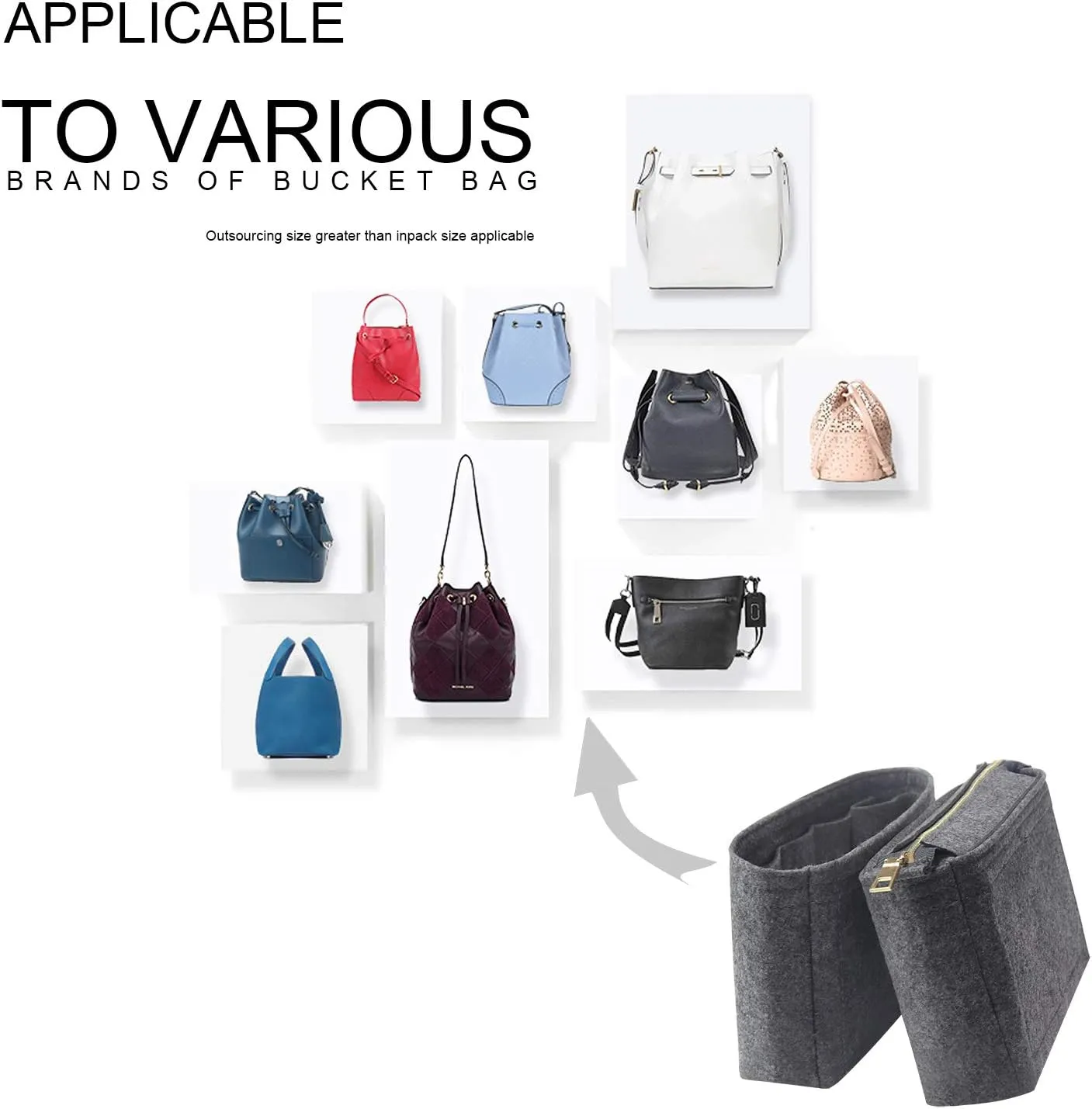 MISIXILE Bag Organizer, Bag Shaper Purse Insert Felt Organizer Fit in NeoNoe No and other Bucket Bags - grey