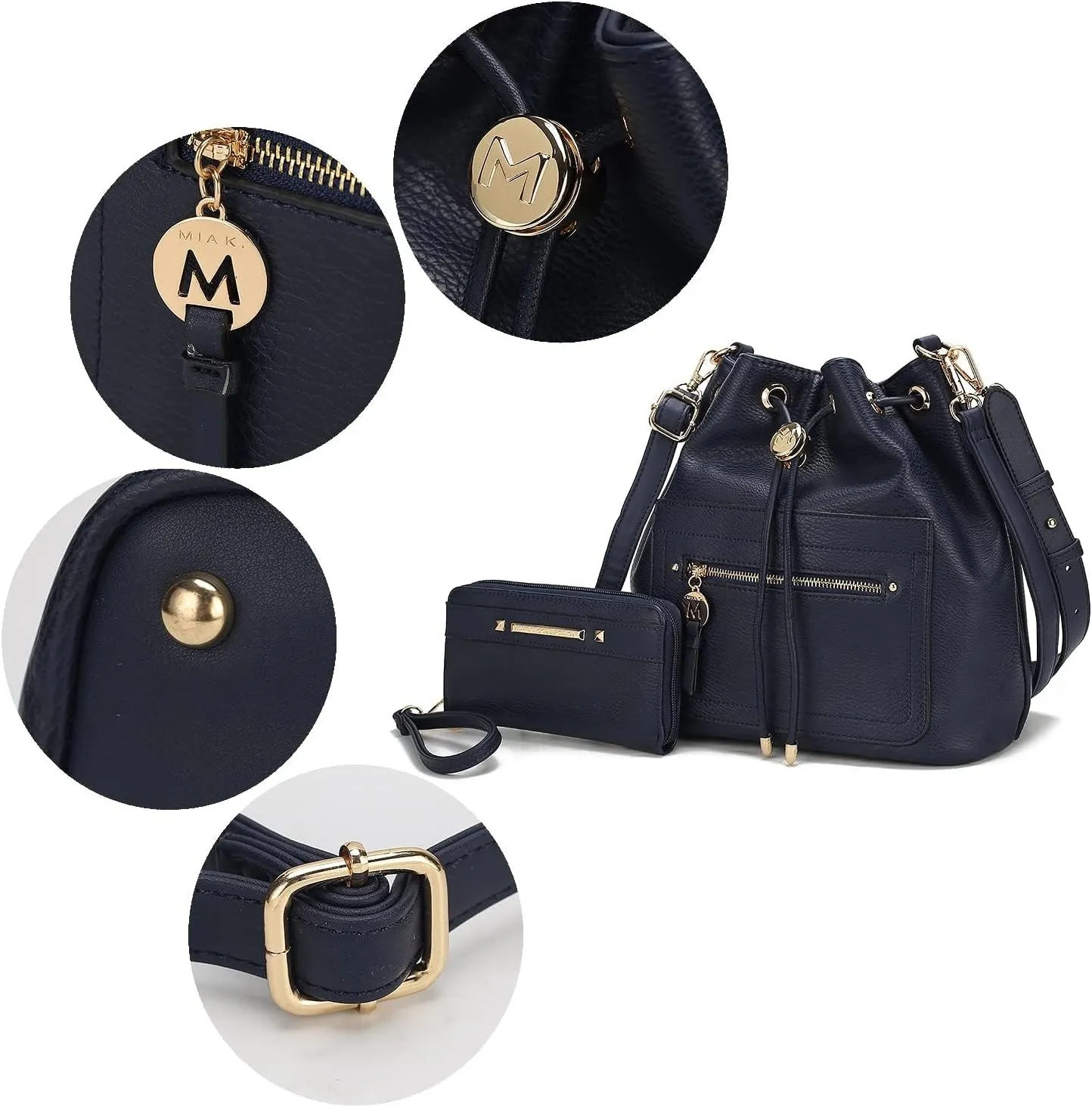 MKF Collection Crossbody Bucket Bag for Women, Drawstring Hobo Shoulder Bags Fashion Handbag Purse with Wristlet Wallet
