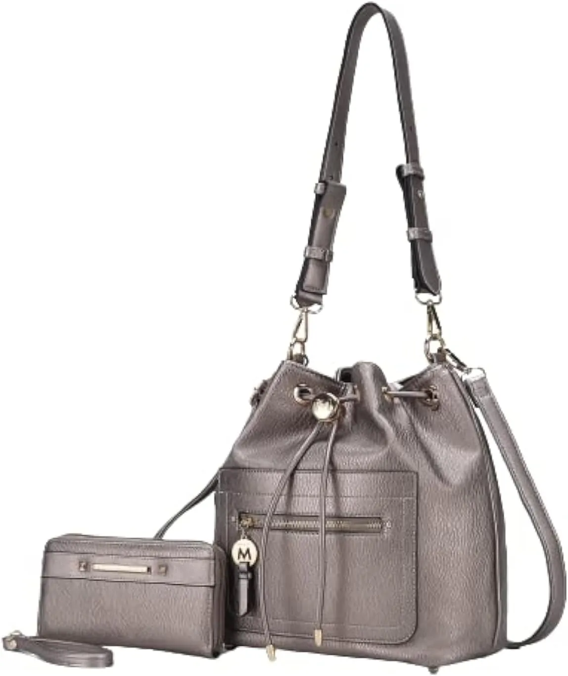 MKF Collection Crossbody Bucket Bag for Women, Drawstring Hobo Shoulder Bags Fashion Handbag Purse with Wristlet Wallet