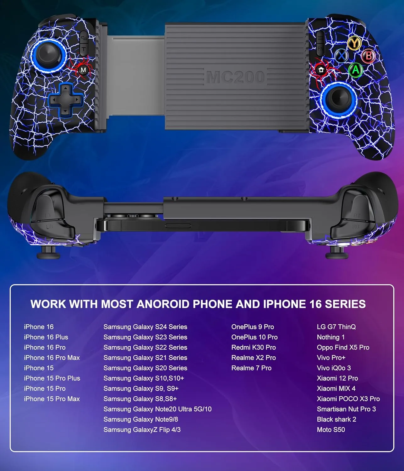 Mobile Game Controller for iPhone 16/15 & Android, Android Phone Gaming Controller with Hall Trigger/Joysticks, Wireless Full-Size Gamepad for Xbox Game Pass, Steam Link, Roblox, Call of Duty