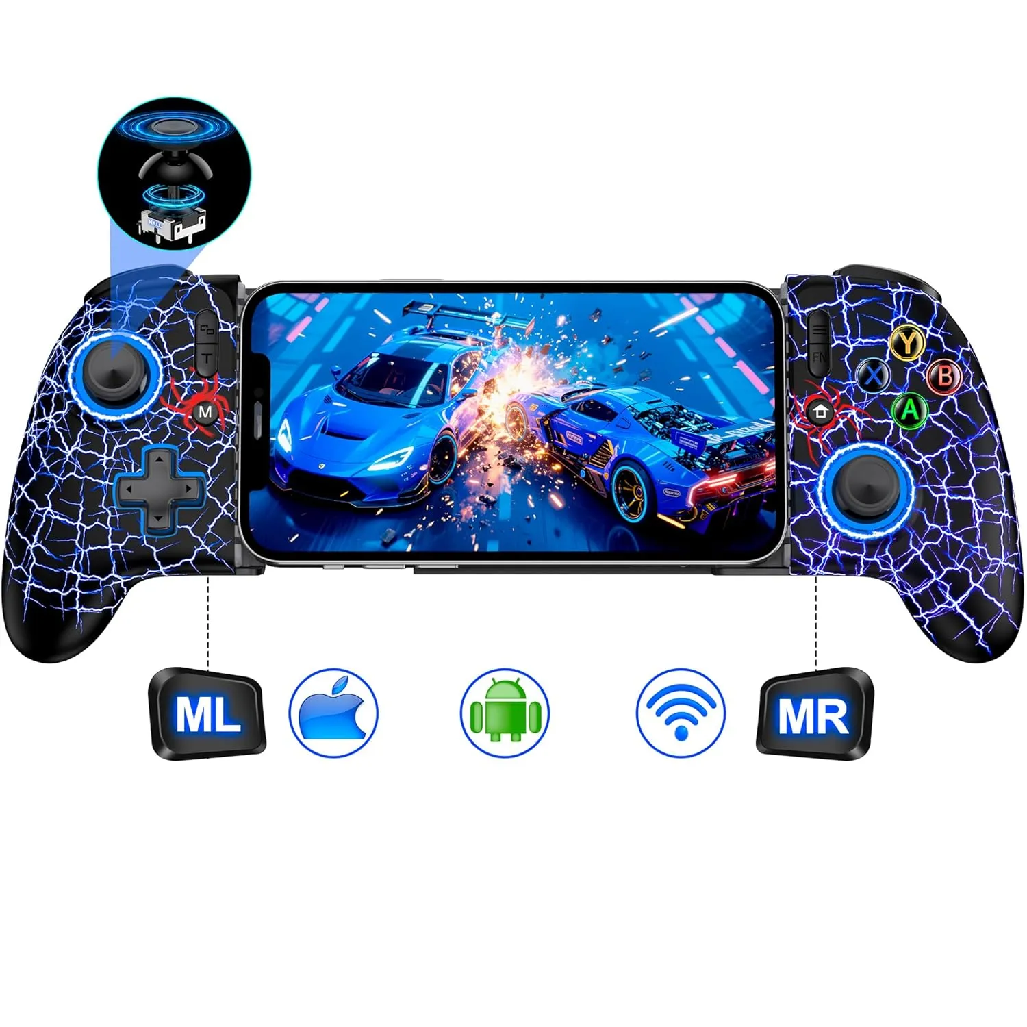 Mobile Game Controller for iPhone 16/15 & Android, Android Phone Gaming Controller with Hall Trigger/Joysticks, Wireless Full-Size Gamepad for Xbox Game Pass, Steam Link, Roblox, Call of Duty