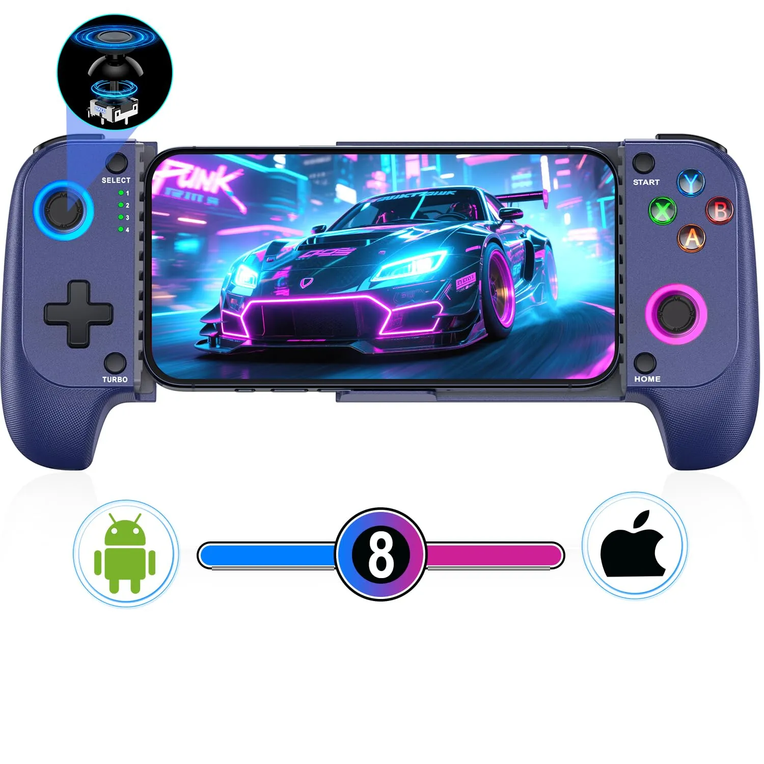 Mobile Game Controller for iPhone/Android, Wireless Phone Controller Support Phone Case, Gaming Controller with Hall Joystick Suitable for Xbox Game Pass, Steam Link, Roblox, Call of Duty & More, Blue