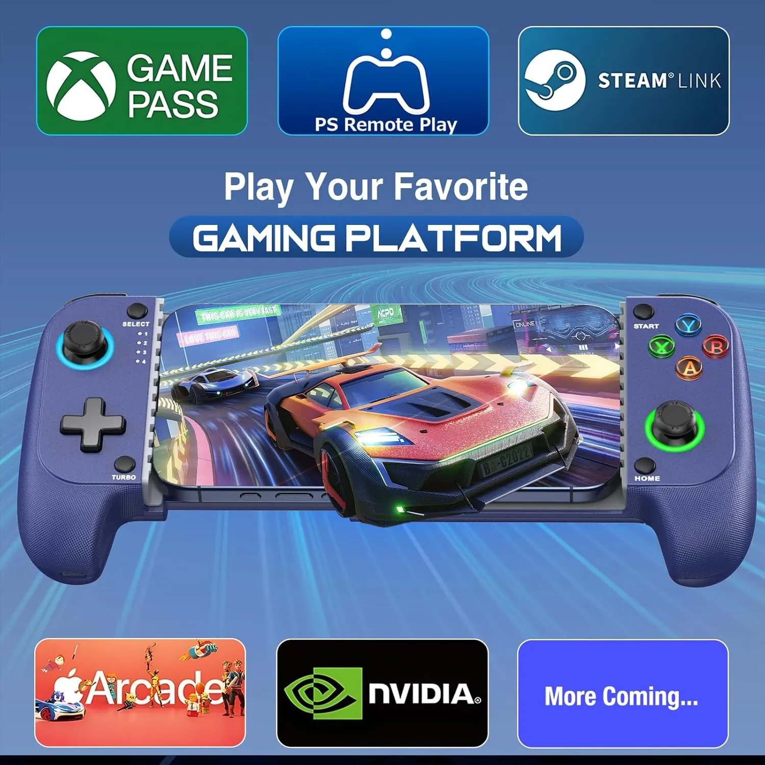 Mobile Game Controller for iPhone/Android, Wireless Phone Controller Support Phone Case, Gaming Controller with Hall Joystick Suitable for Xbox Game Pass, Steam Link, Roblox, Call of Duty & More, Blue