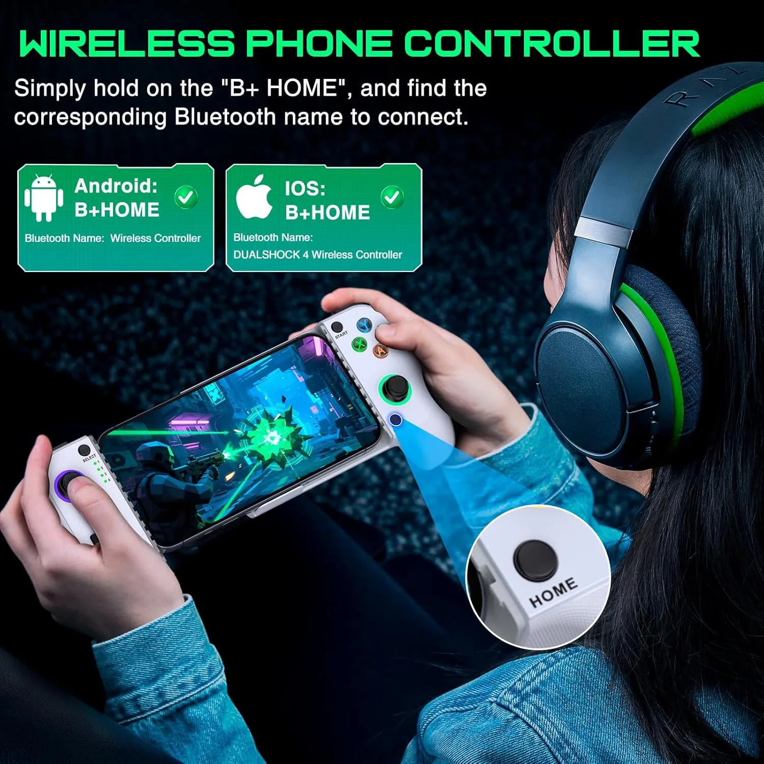 Mobile Gaming Controller for iPhone/Android, Wireless Phone Controller Support Phone Case, Game Controller with Hall Joystick Suitable for Xbox Game Pass, Steam Link, Roblox, Call of Duty & More, Off White