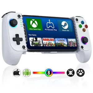 Mocagen Phone Controller for iPhone/Android Support Phone Case, Mobile Controller with Led Light, Upgraded Joysticks, Turbo, Thumb Grips Handheld Gaming Gamepad