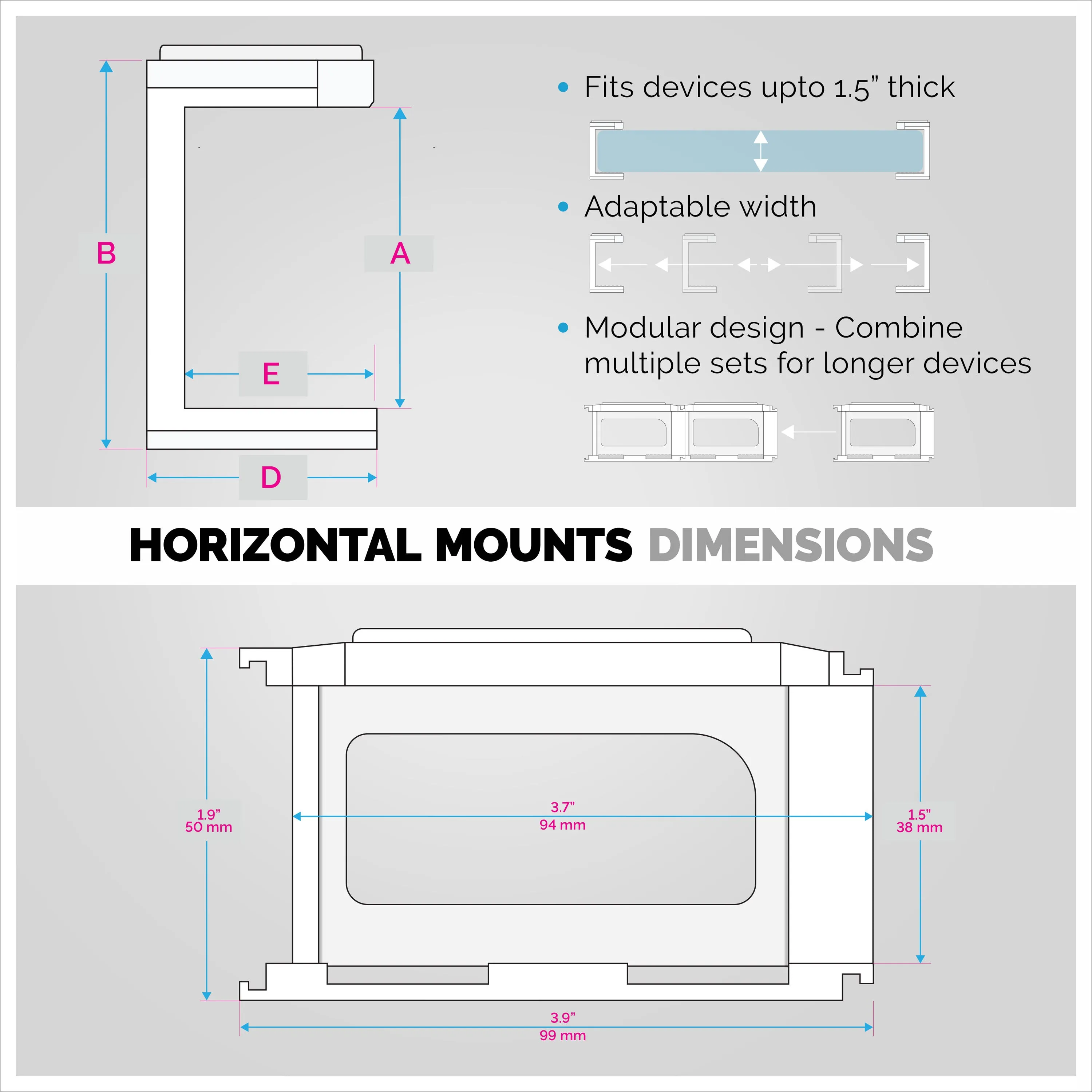Modular Under Desk Mount Bracket for Keyboards, Routers, Cable Boxes and more