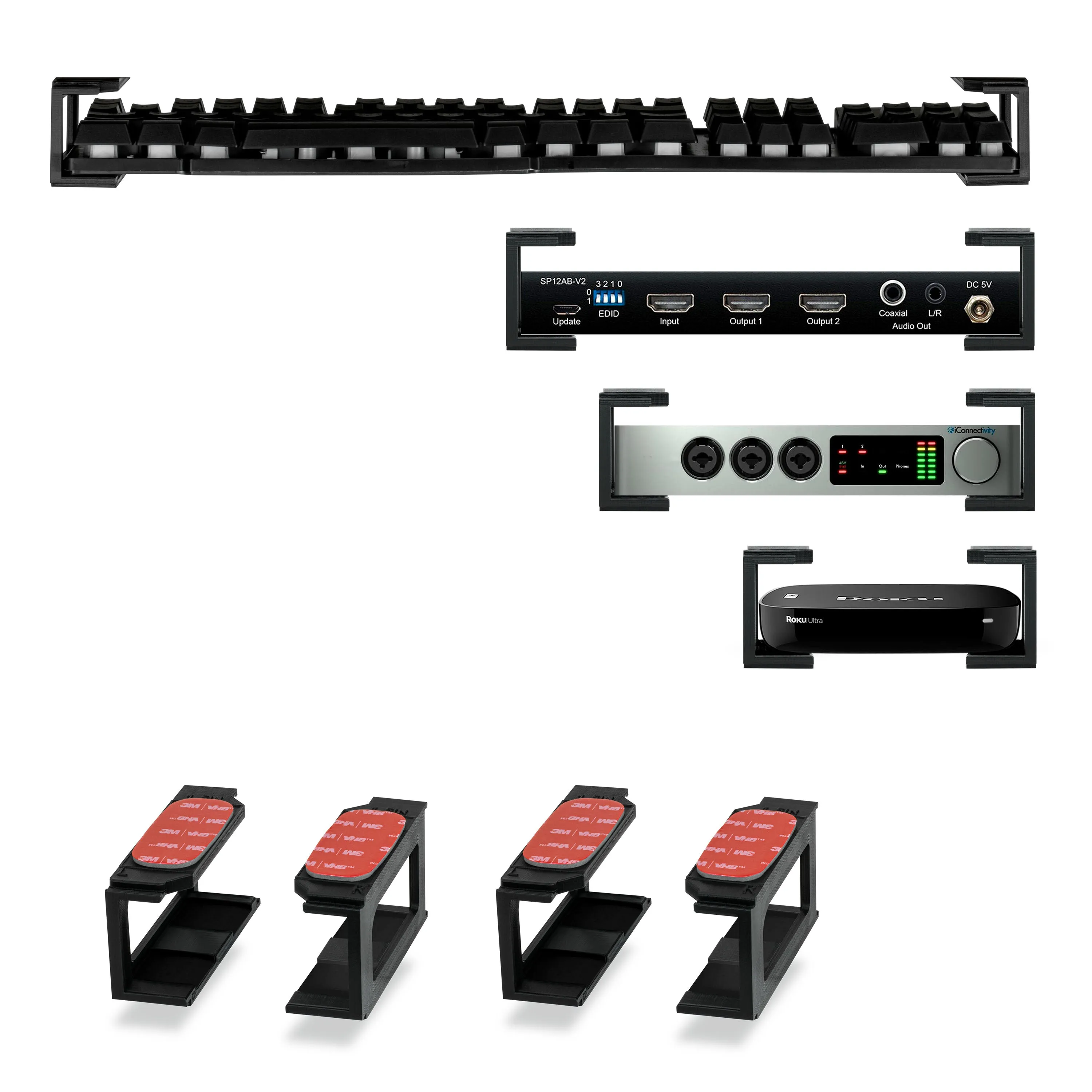 Modular Under Desk Mount Bracket for Keyboards, Routers, Cable Boxes and more