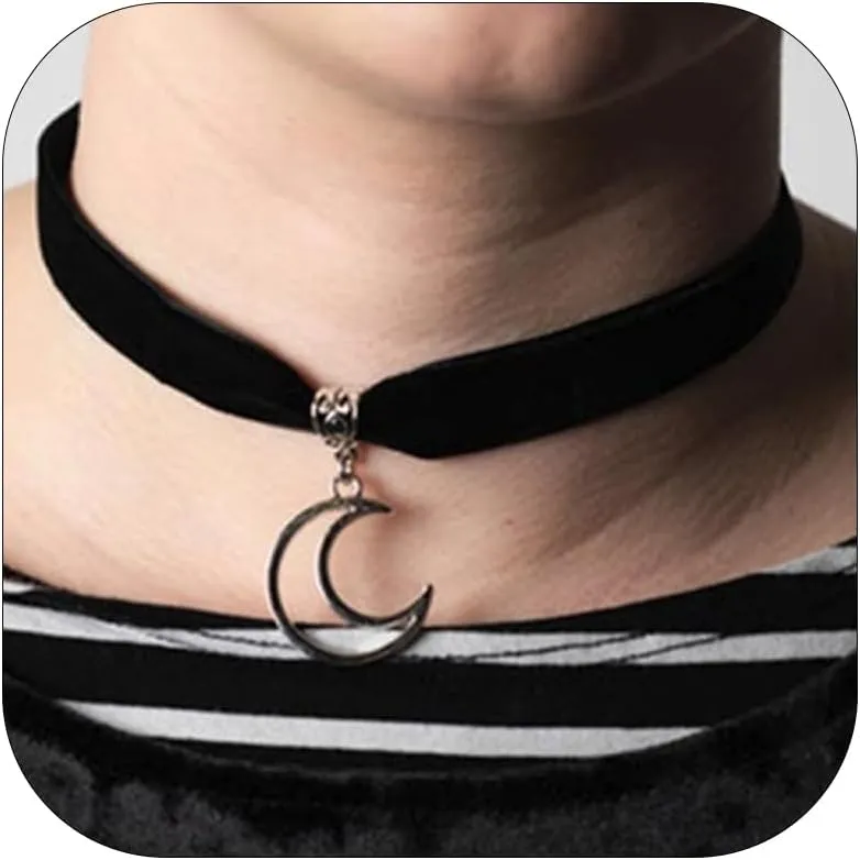 Moon Choker for Women Halloween Necklaces for Women Black Velvet Choker Necklaces Adjustable Moon Choker Necklace(B)