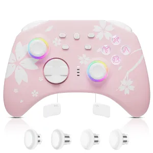 Mytrix Wireless Pro Controller, Hall Effect Bluetooth Controllers for Nintendo Switch/PC/Steam/iPad/Mac/Tablet/Laptop, with RGB Light/Macro Keys/Turbo Button/4 Joystick Replacements, Sakura Pink