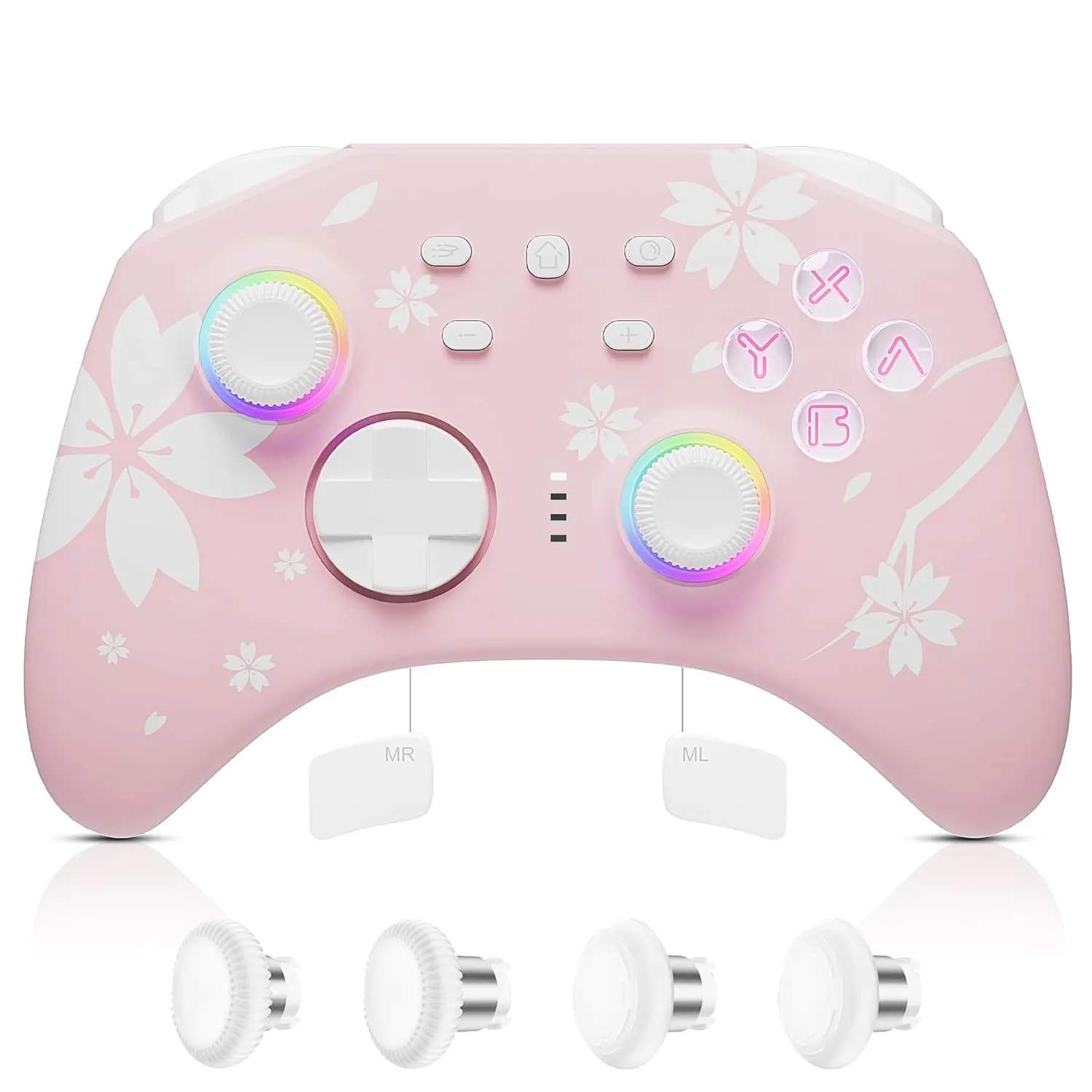 Mytrix Wireless Pro Controller, Hall Effect Bluetooth Controllers for Nintendo Switch/PC/Steam/iPad/Mac/Tablet/Laptop, with RGB Light/Macro Keys/Turbo Button/4 Joystick Replacements, Sakura Pink