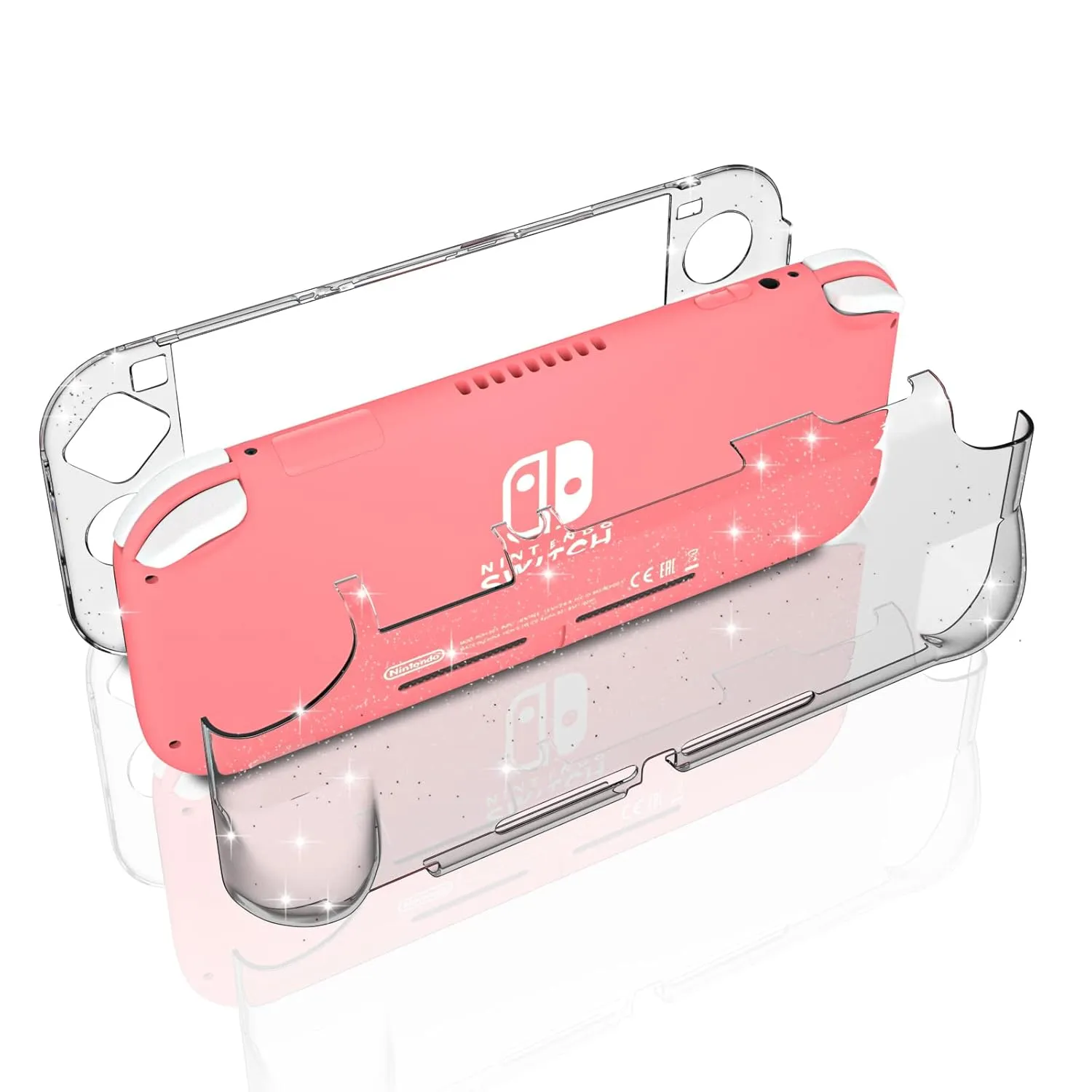 NANANINO Portable Electronic Device Cover for Nintendo Switch Lite, Clear Hard Glitter Case - Compatible with Up to 5.5 Inch Devices, Anti-Slip, Glitter Theme