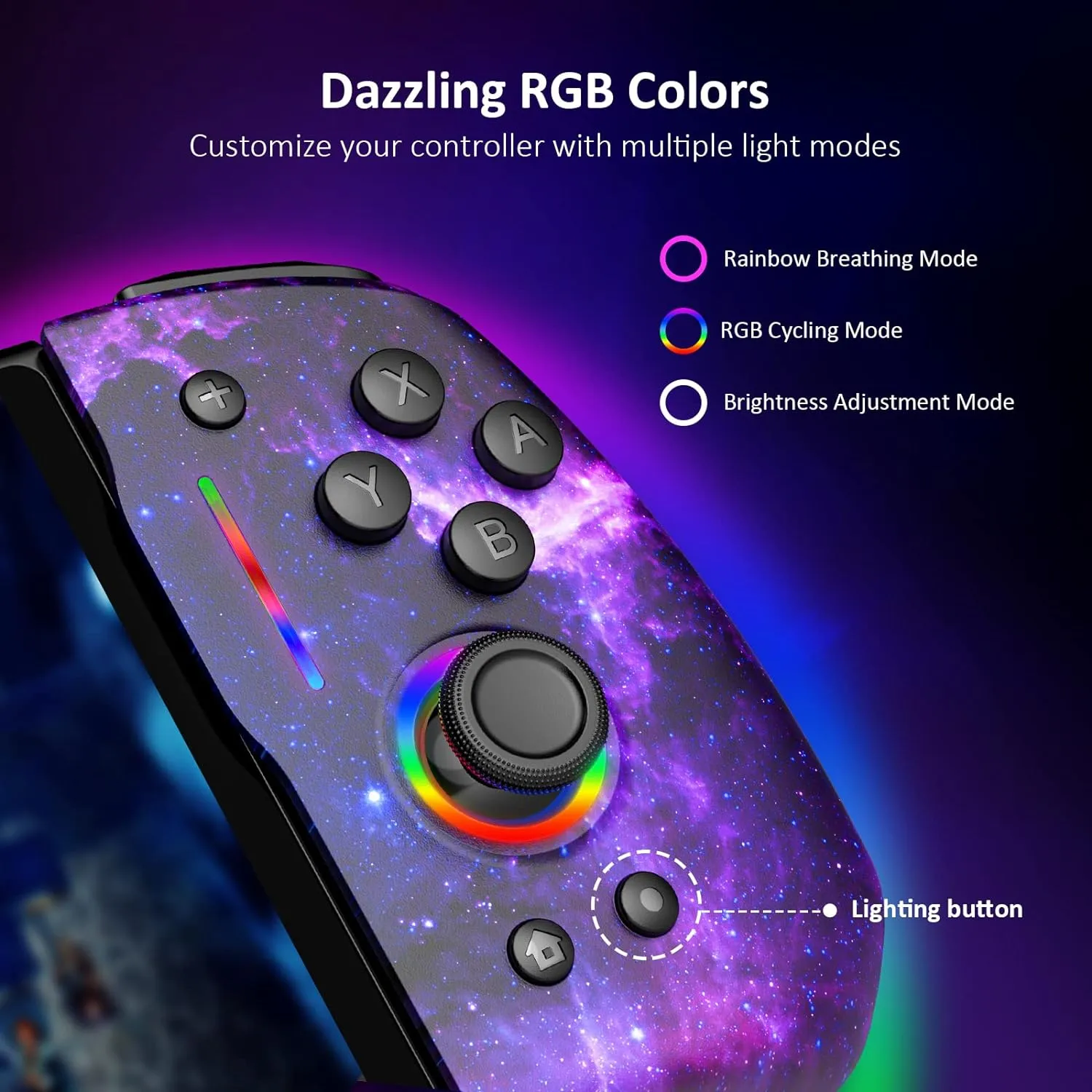 NexiGo Gripcon (Gen 2), Enhanced Switch/Switch OLED Controller for Handheld Mode, Adjustable LED Light, Ergonomic Design, 6-Axis Gyro, Turbo, Mapping, Cosmic Nebula