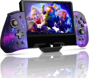 NexiGo Gripcon (Gen 2), Enhanced Switch/Switch OLED Controller for Handheld Mode, Adjustable LED Light, Ergonomic Design, 6-Axis Gyro, Turbo, Mapping, Cosmic Nebula