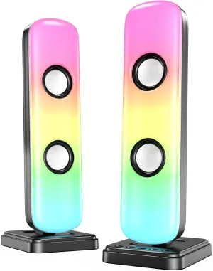 NJSJ Computer Speakers for Desktop, 20W Hi-Fi Stereo Gaming Speakers with Bluetooth & 3.5mm Aux-in Connection, Controllable RGB Lights, AC Adapter Powered PC Speakers for Laptop, Monitors, Phones, TV