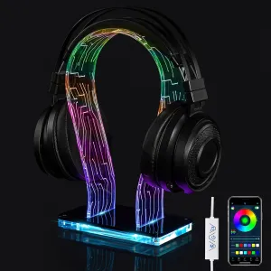 OAPRIRE RGB Headphone Stand with 213 Modes 60K Colors, Gaming Headset Stand with APP & Wired Controller, Acrylic LED Headphone Holder for Desk, Stable Structure for Gaming Accessories