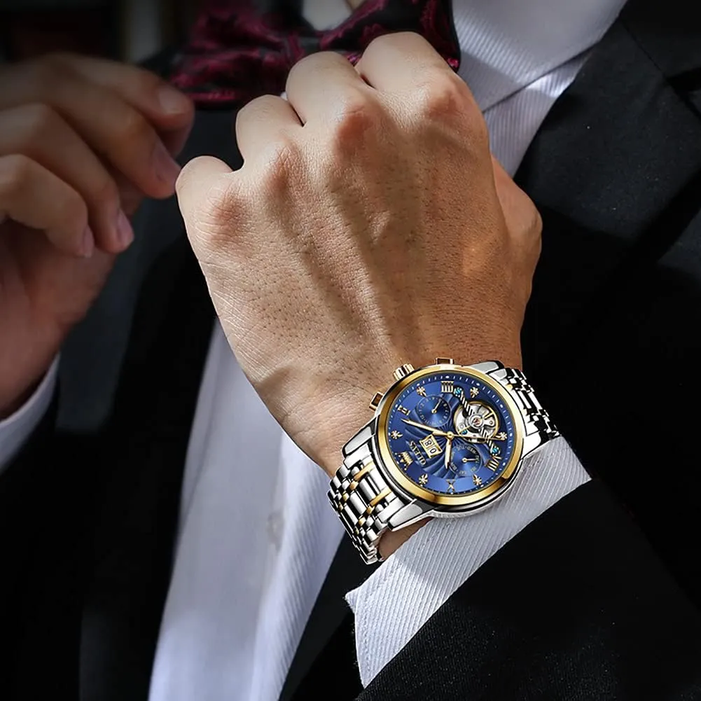 OLEVS Automatic Gold Watches for Men Luxury Classic Stainless Steel Calendar Luminous Waterproof Watches for Men