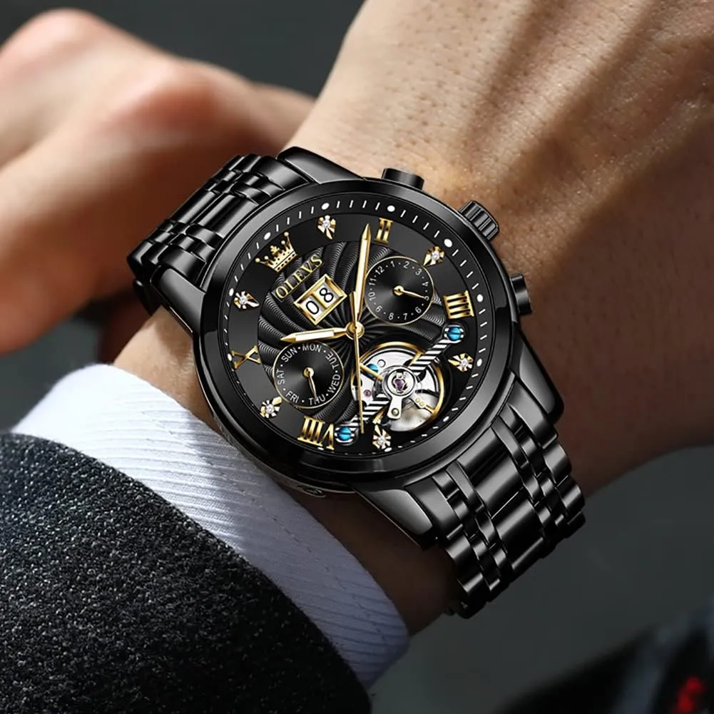 OLEVS Automatic Gold Watches for Men Luxury Classic Stainless Steel Calendar Luminous Waterproof Watches for Men