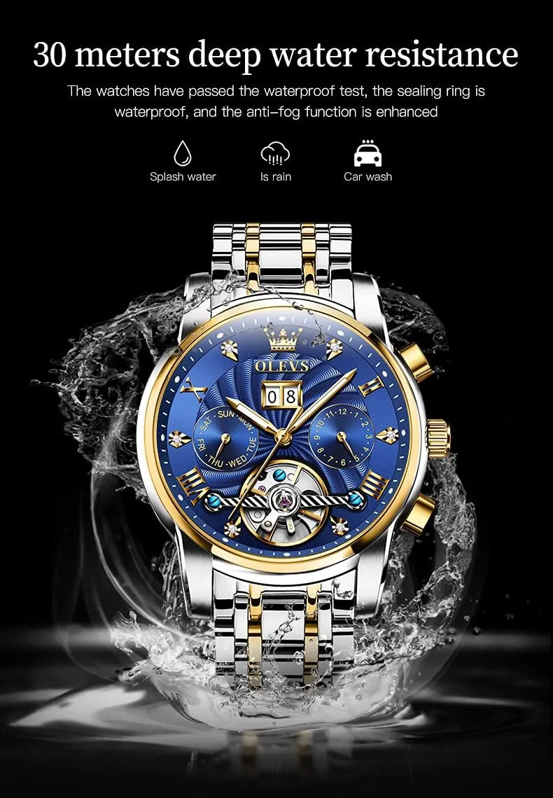 OLEVS Automatic Gold Watches for Men Luxury Classic Stainless Steel Calendar Luminous Waterproof Watches for Men