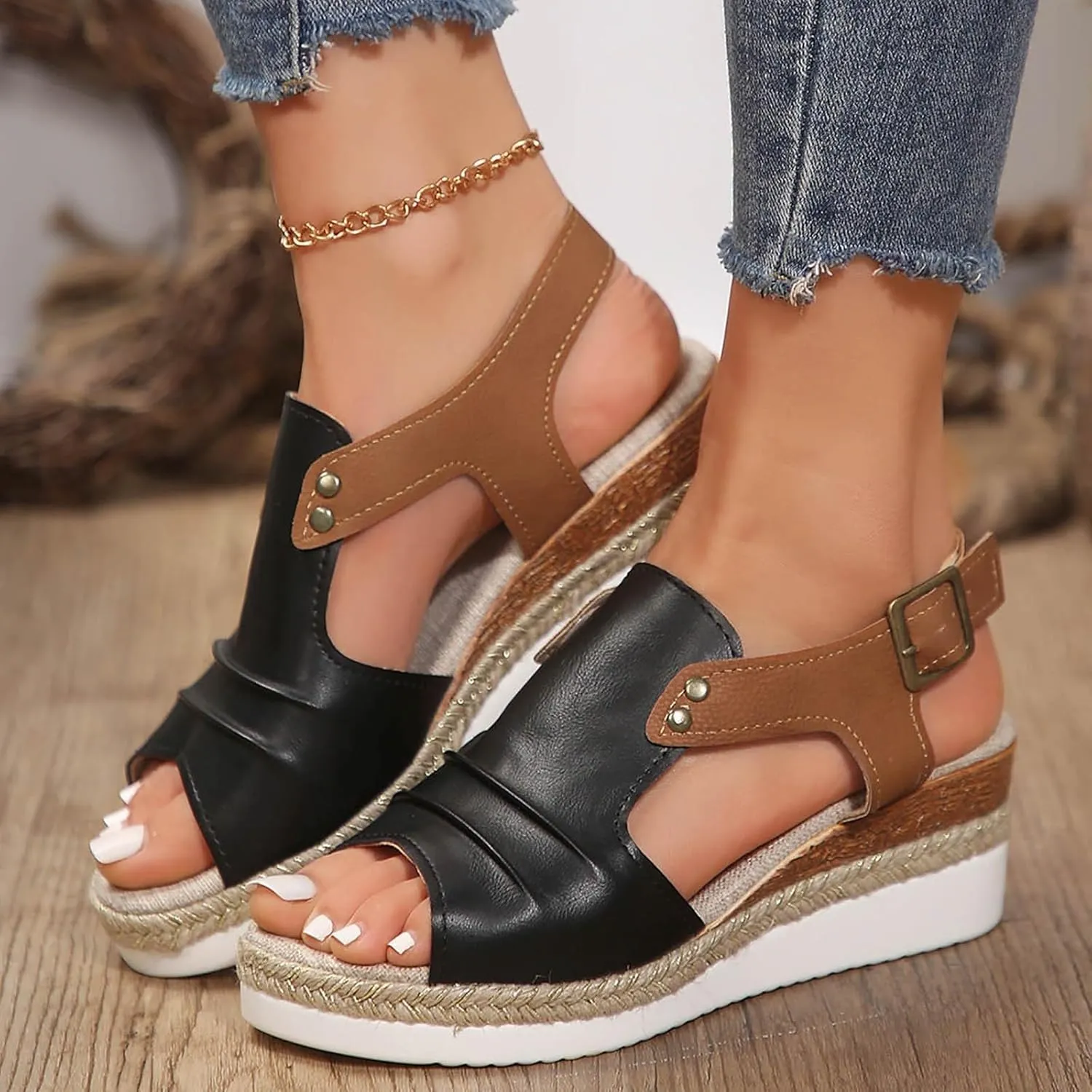 Orthopedic Platform Wedge Sandals for Women 2025 Dressy Casual Espadrilles Sandals Ankle Strap Boho Beach Outdoor Shoes