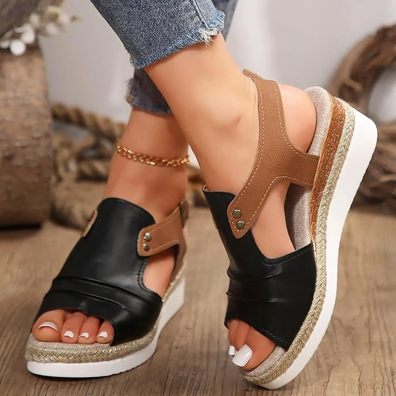 Orthopedic Platform Wedge Sandals for Women 2025 Dressy Casual Espadrilles Sandals Ankle Strap Boho Beach Outdoor Shoes