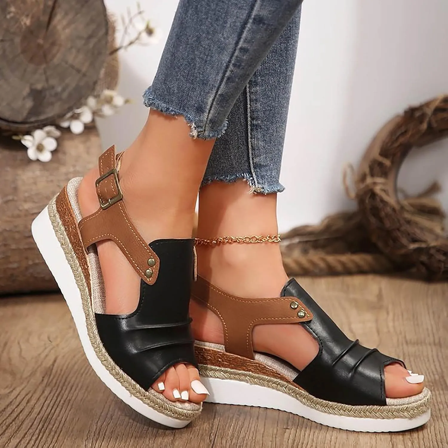 Orthopedic Platform Wedge Sandals for Women 2025 Dressy Casual Espadrilles Sandals Ankle Strap Boho Beach Outdoor Shoes
