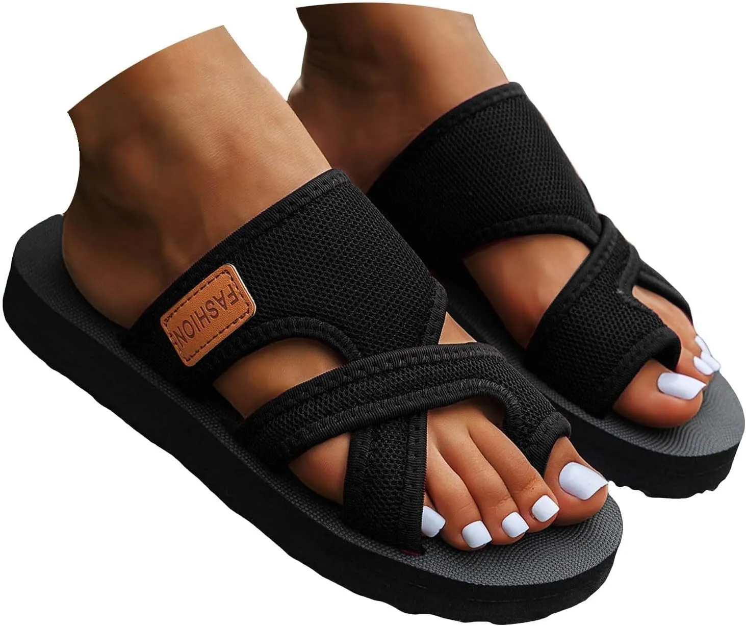 Orthopedic Sandals for Women Extra Wide Beach Flat Shoes Breathable Hollow Mesh Slide Sandals Walking Flip Flops Casual Summer Shoes with Comfortable Plantar Fasciitis Arch Support Slip On Sandal