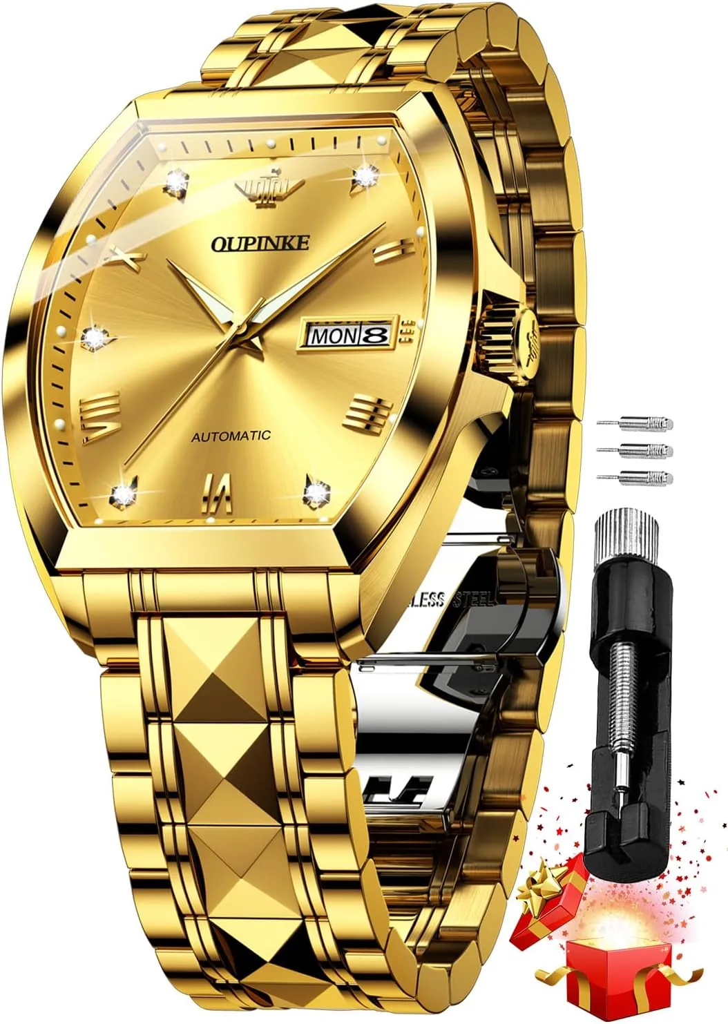 OUPINKE Mens Automatic Wrist Watch Luxury Diamond Self Winding Mechanical Waterproof Sapphire Crystal Date Watch