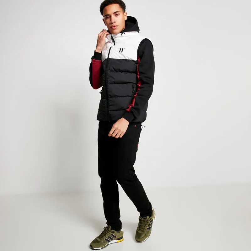 Panelled Block Puffer Gilet With Hood - Black / White