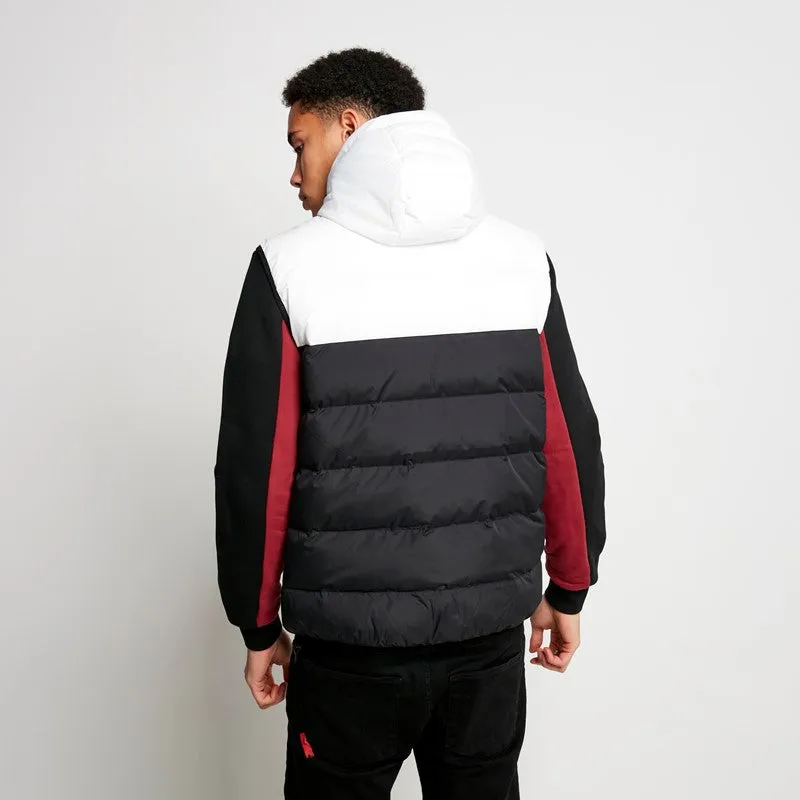 Panelled Block Puffer Gilet With Hood - Black / White