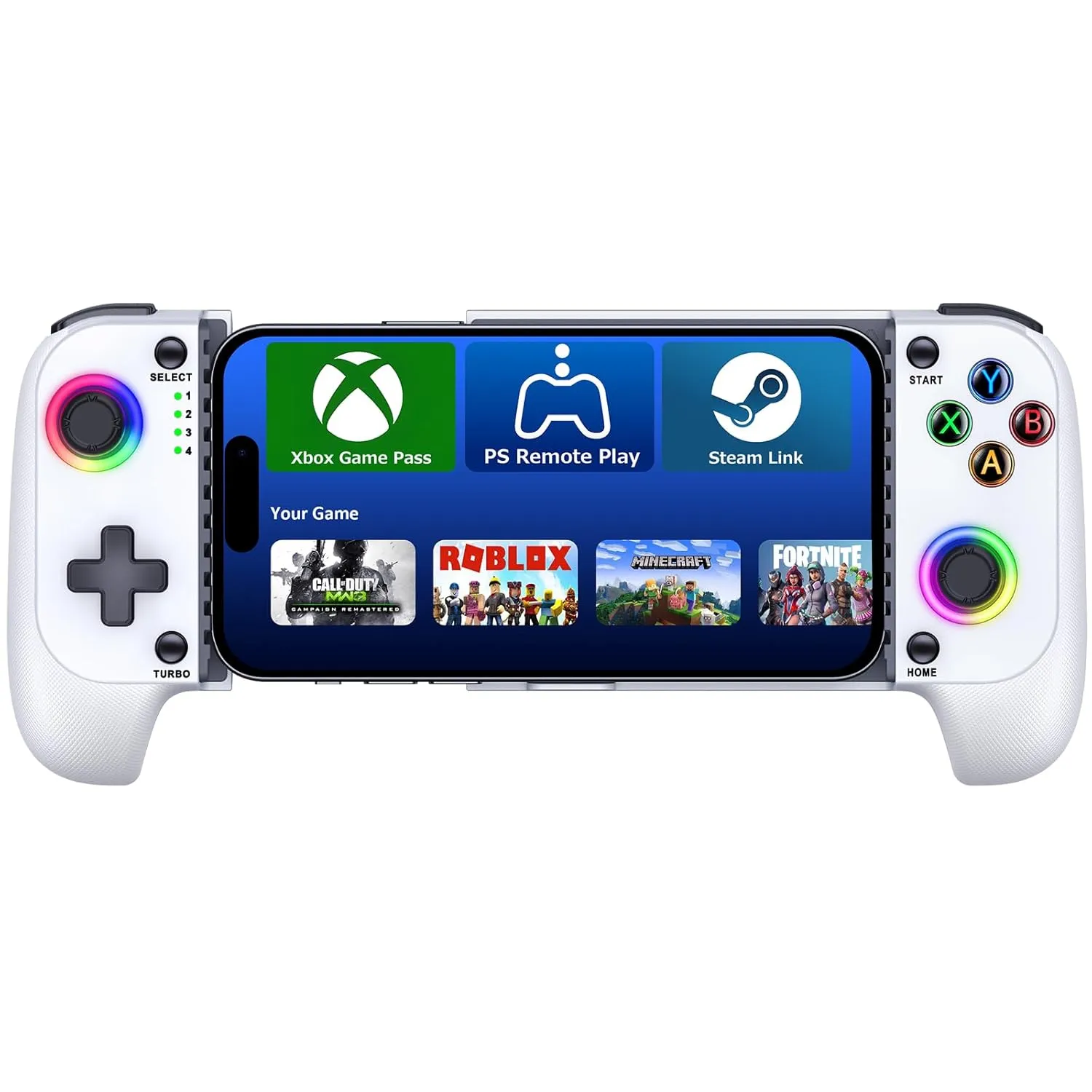 Phone Controller for iPhone/Android - Mobile Gaming Controller with Hall Effect Joystick, Phone Case Support, Cool Dynamic Light, Turbo Function, Dual Vibration- Phone Controller Compatible with More Games