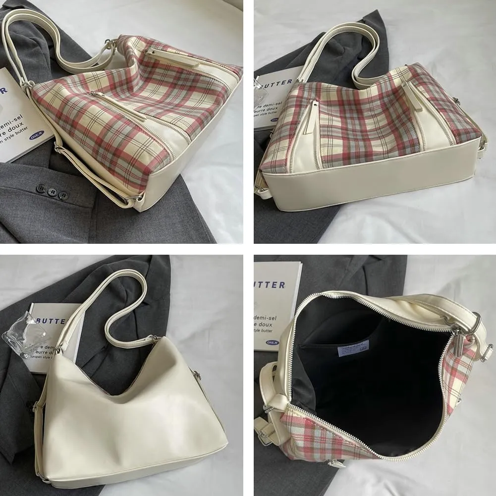 Plaid Hobo Bags fir Women Trendy Leather Shoulder Bag Purse Cute Slouchy Tote Bag Satchel Handbag Crossbody Bag