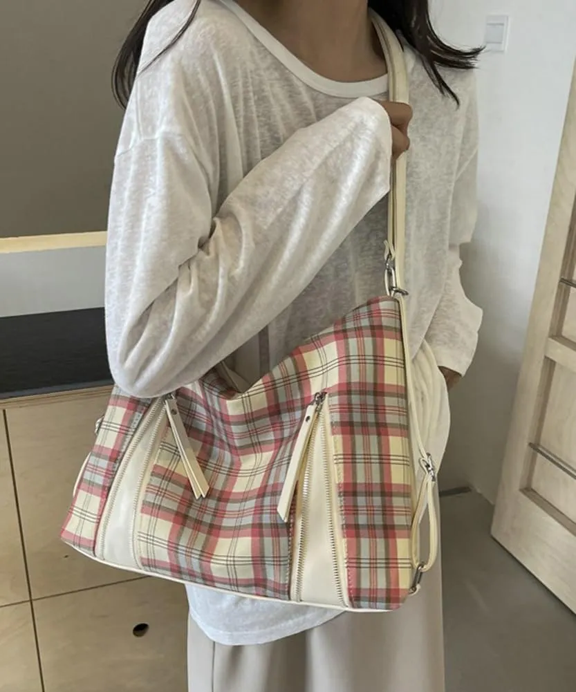 Plaid Hobo Bags fir Women Trendy Leather Shoulder Bag Purse Cute Slouchy Tote Bag Satchel Handbag Crossbody Bag