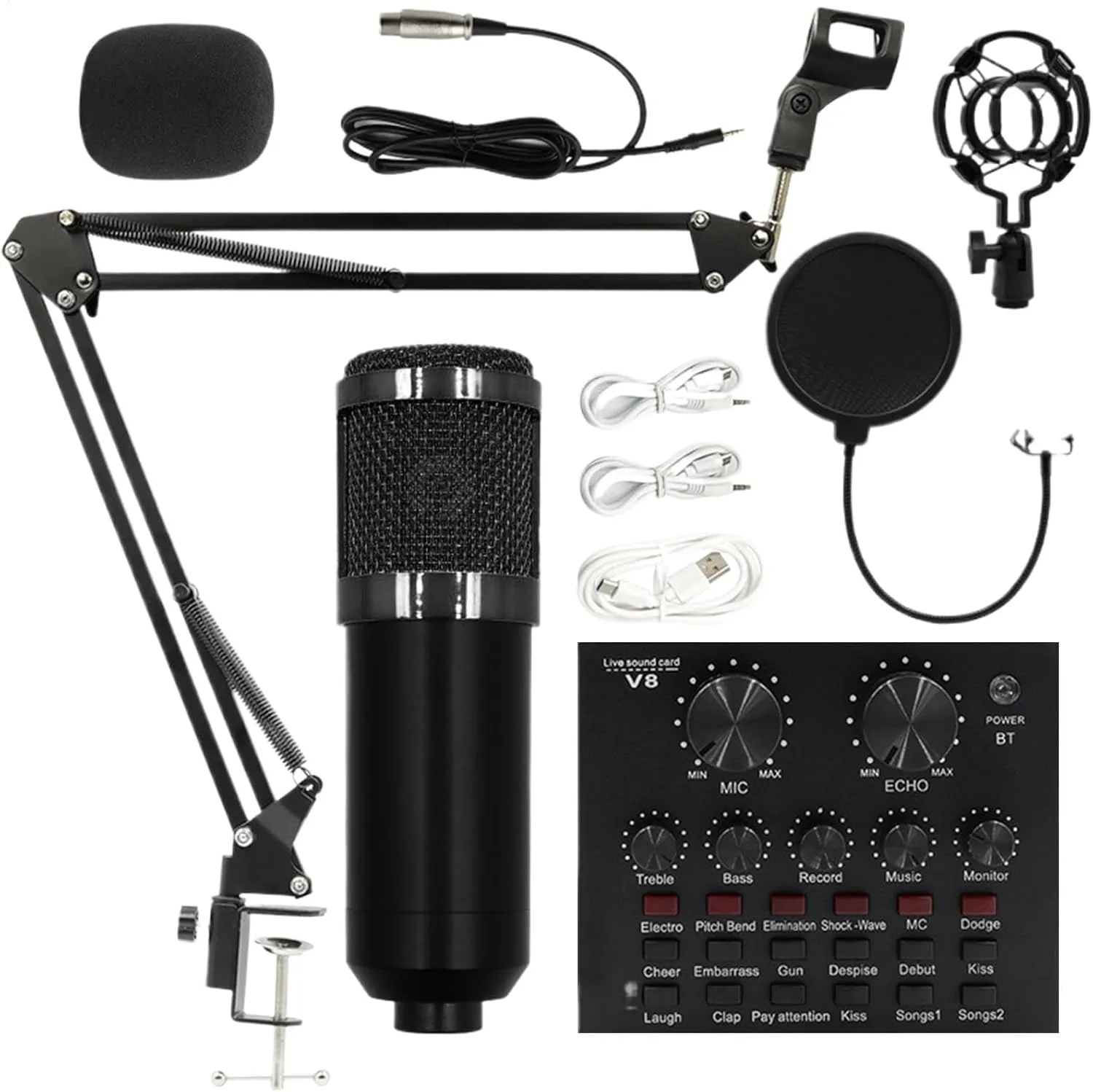 Podcast Microphonne Kit - Dynamic Microphonne Set, Professional Audio Recording Gear | Studio Equipment Bundle, Podcast Sound Card Set, Broadcasting Live Streaming Studio Supplies for Professionals
