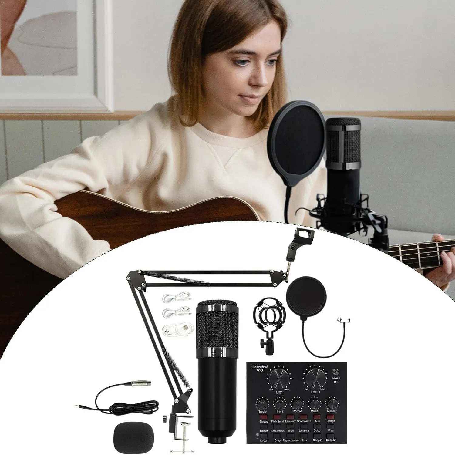 Podcast Microphonne Kit - Dynamic Microphonne Set, Professional Audio Recording Gear | Studio Equipment Bundle, Podcast Sound Card Set, Broadcasting Live Streaming Studio Supplies for Professionals