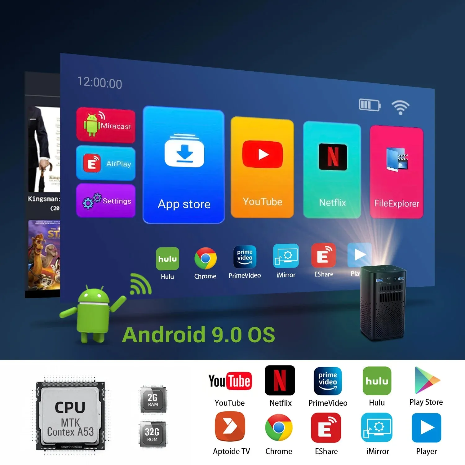 Portable Projector: Handheld, Real 3D, Built-in Battery, WiFi Display, Hi-Fi Speakers